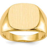 A 14K yellow gold closed back men's square signet ring with a polished finish.