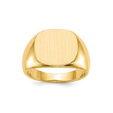 A 14K yellow gold closed back men's square signet ring with a polished finish.