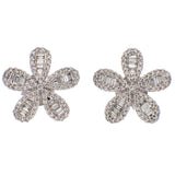 Flower-shaped diamond earrings on a white background