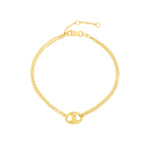 14K Gold bracelet with a unique Puff Mariner clasp design on a white background