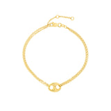 14K Gold bracelet with a unique Puff Mariner clasp design on a white background