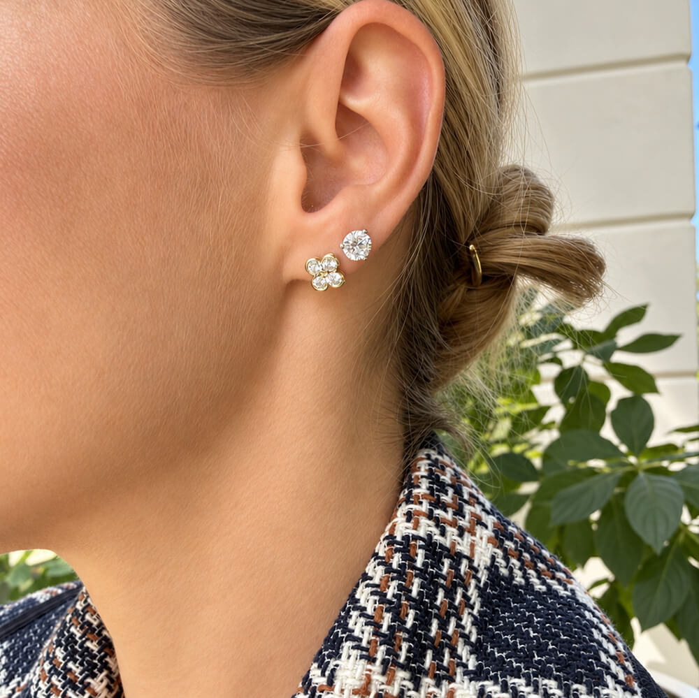 14k yellow gold clover diamond earrings 1.0 carat 