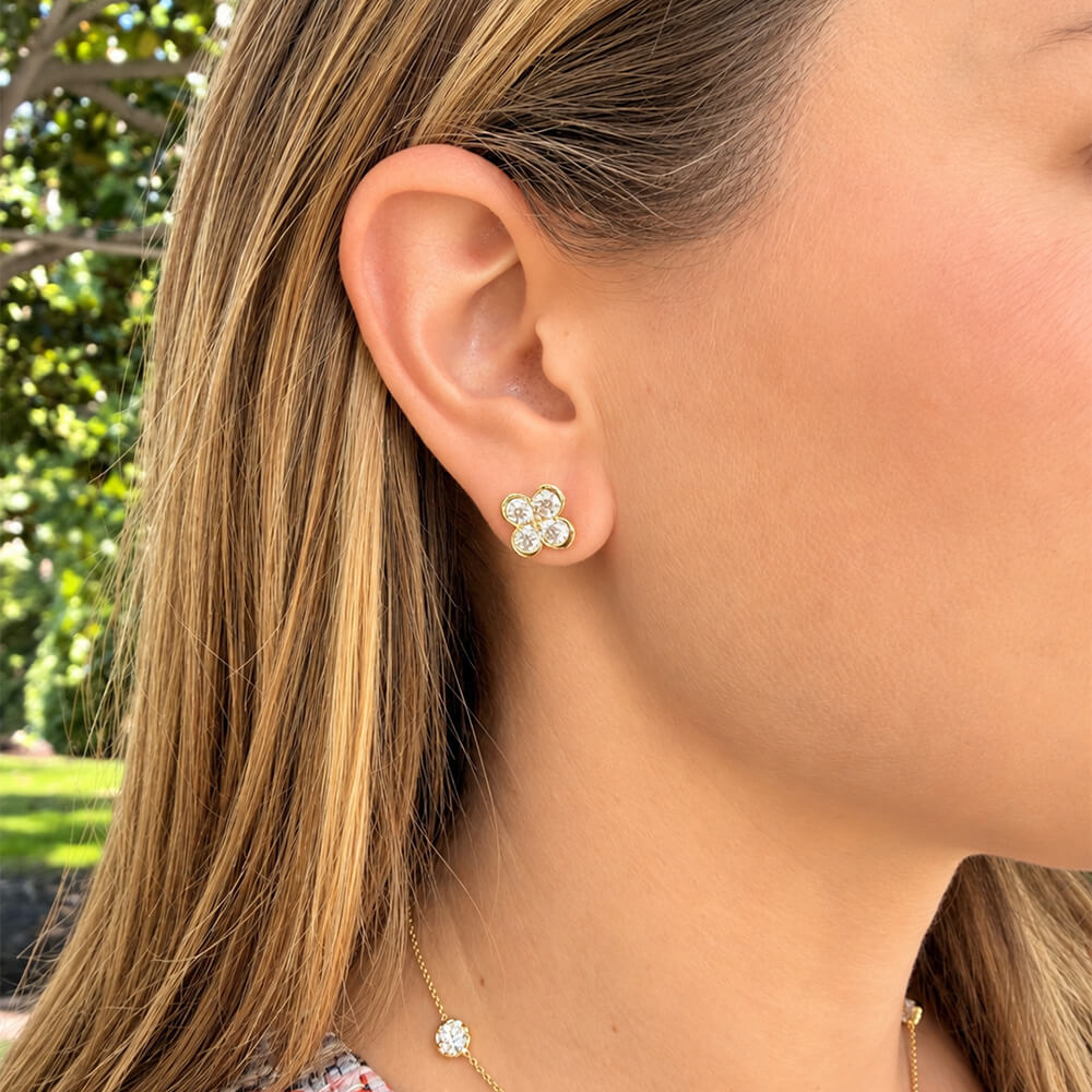 14k yellow gold clover diamond earrings 2.4 carats