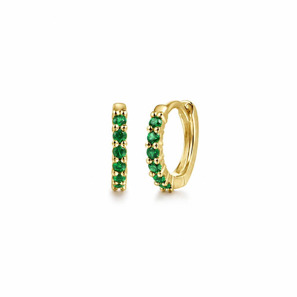 14K yellow gold emerald huggie earrings