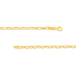 A close-up of a 14K yellow gold chain necklace showing the lobster clasp and link structure against a plain white background.