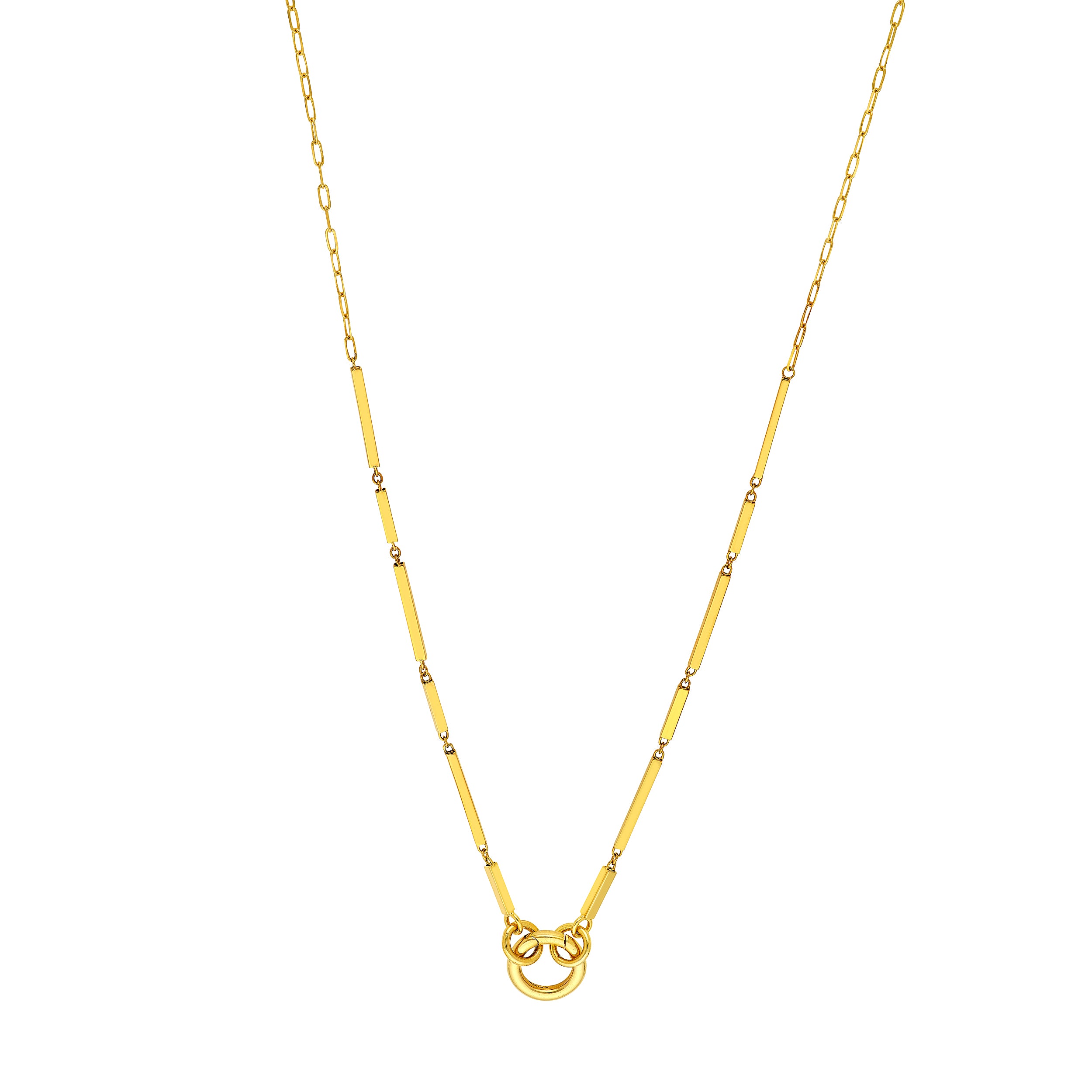 14k yg bar link necklace with push lock
