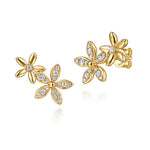 14k yellow gold diamond floral earrings that climb up the ear 