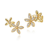 14k yellow gold diamond floral earrings that climb up the ear 