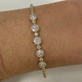 14K Gold Beaded 5 Station Diamond Bangle