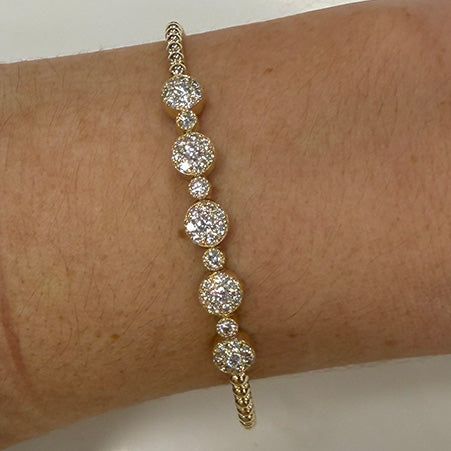 14K Gold Beaded 5 Station Diamond Bangle