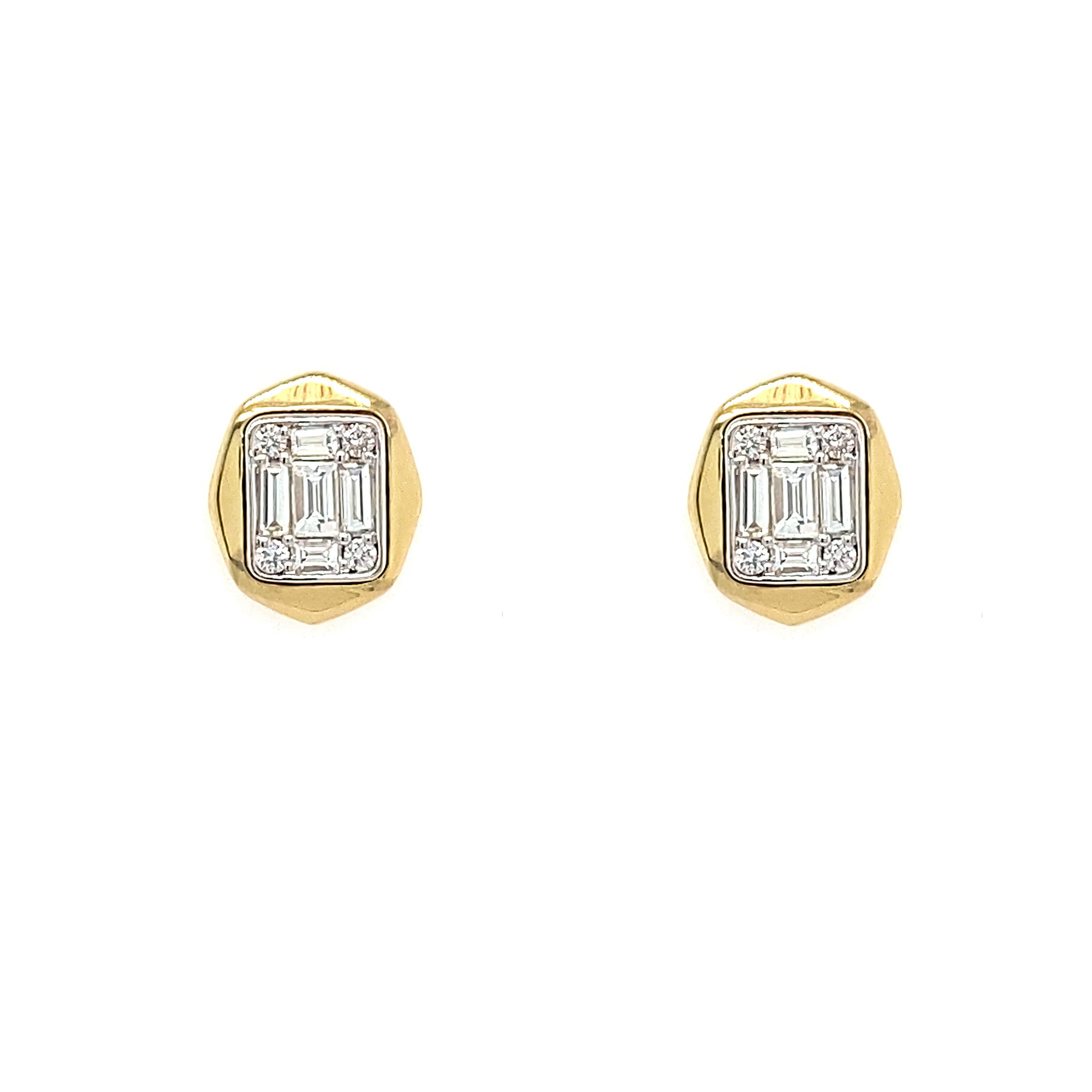 14K Gold earrings with diamonds on a white background