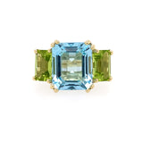 14k yellow gold center stone blue topaz and 2 green amethyst side stones