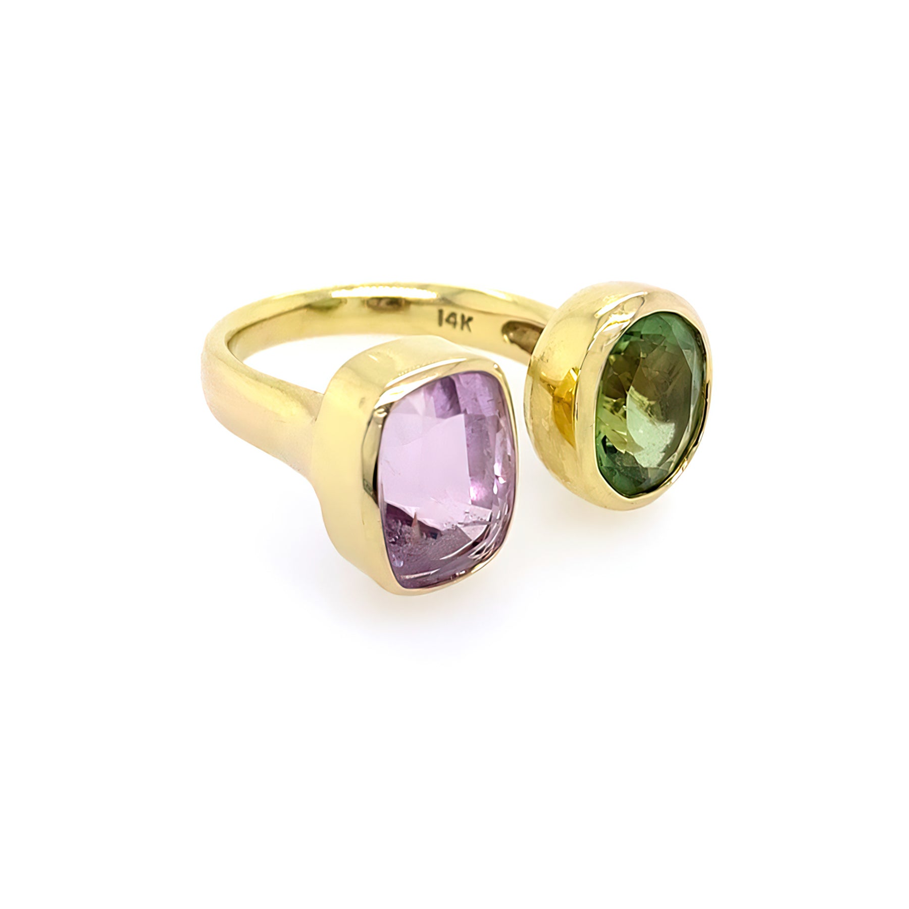 14K gold Kunzite and Tourmaline ring