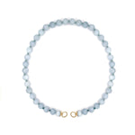 14K yellow gold Necklace with light aqua beads on a white background