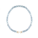 14K yellow gold Necklace with light aqua beads on a white background