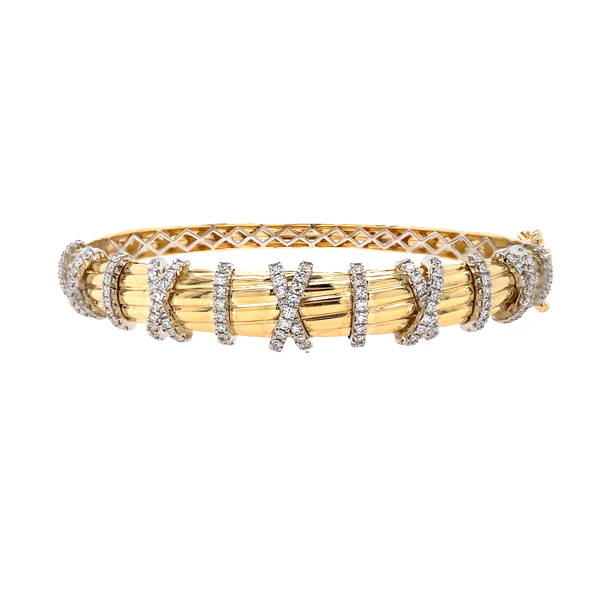14K Gold bracelet with Pave diamond accents on a white background