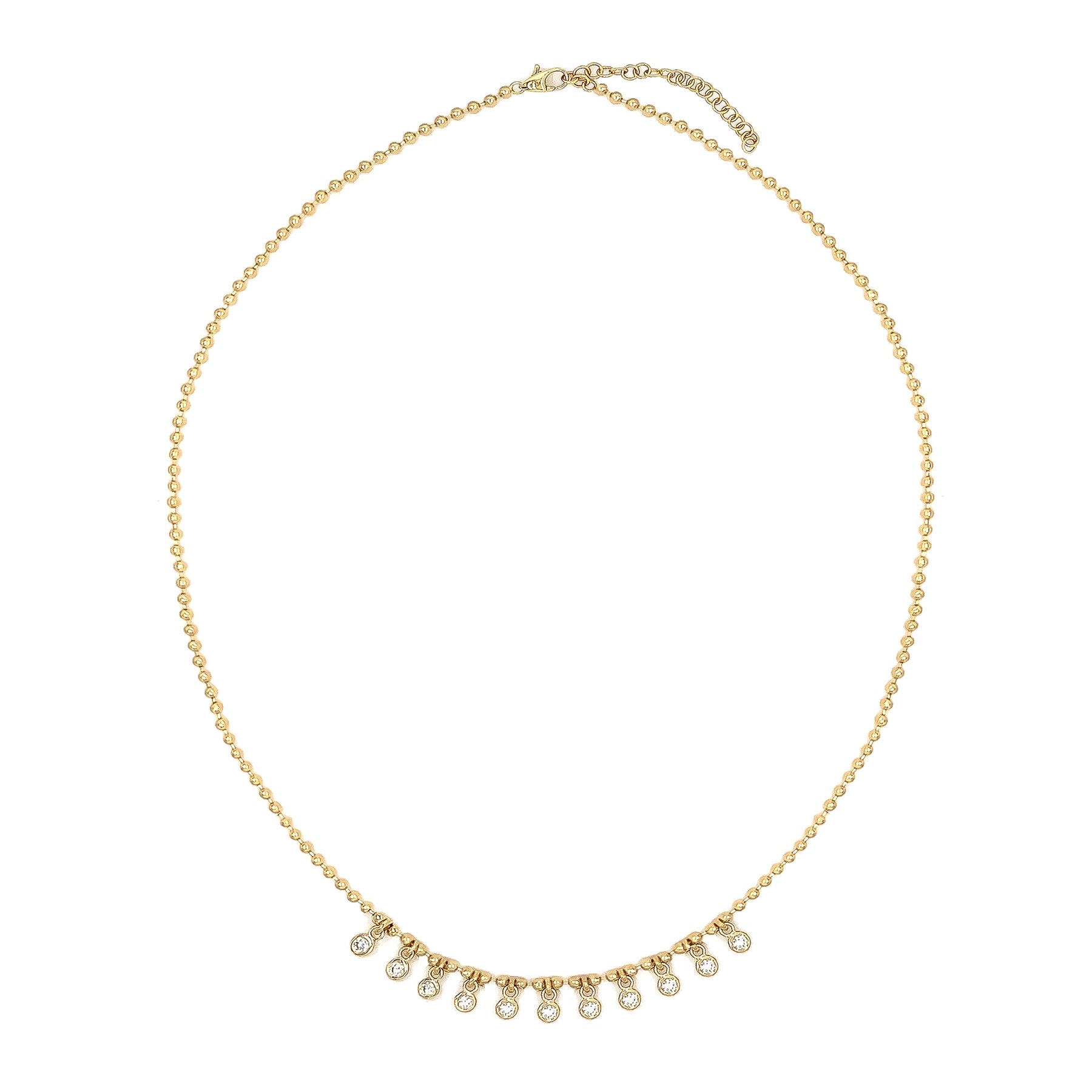 18K Gold necklace with Diamond Drops on a white background
