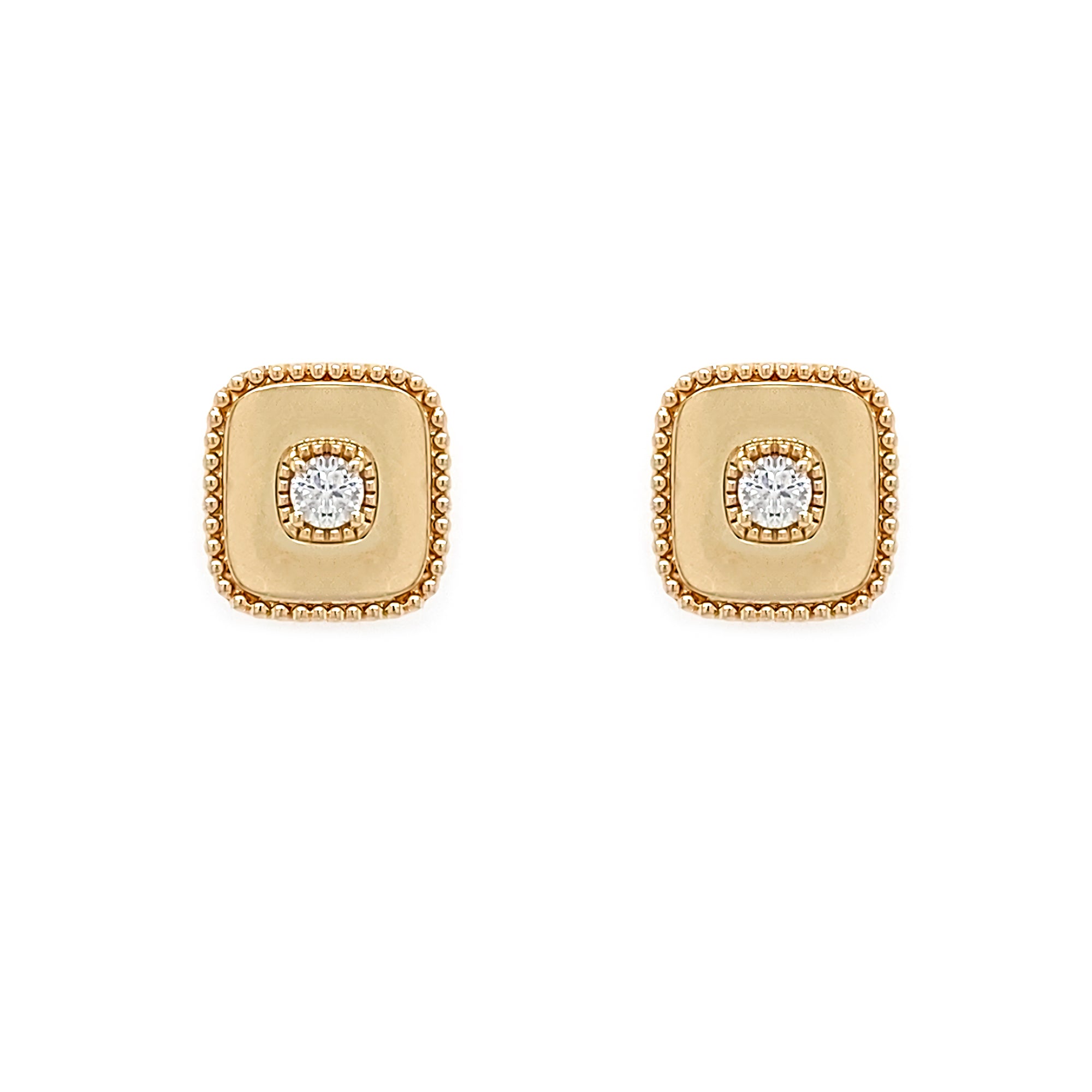 14K gold beaded earrings with single diamond