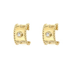 14K Gold hoop earrings with diamond stones on a white background