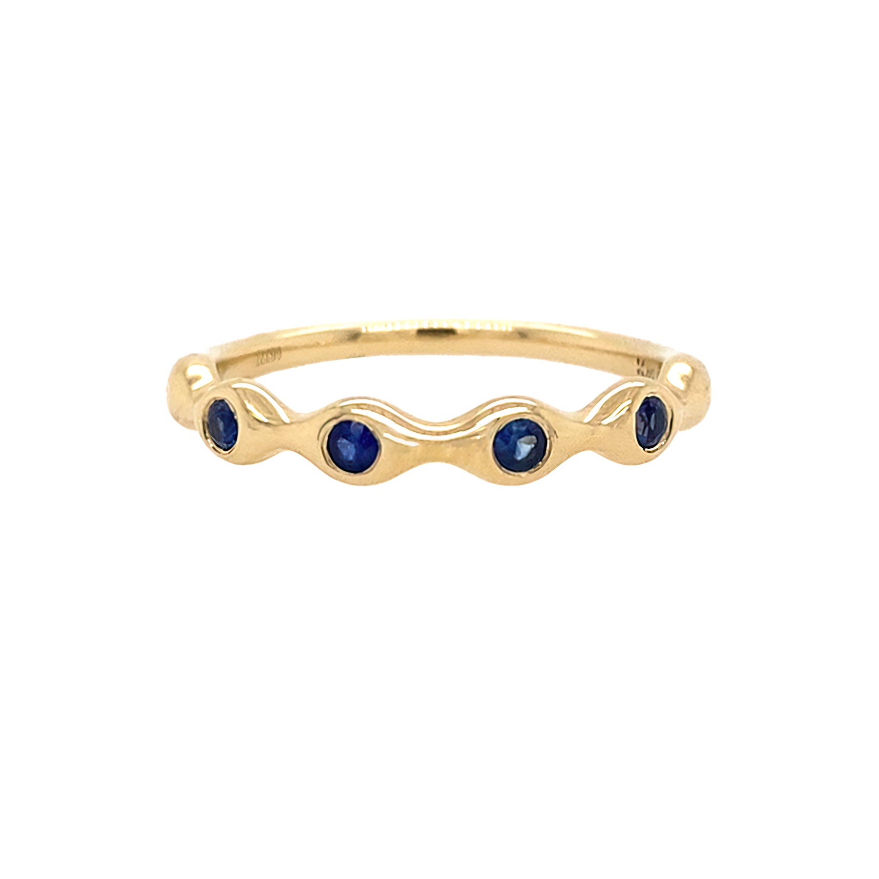14K Gold ring with sapphire gemstones on a white background