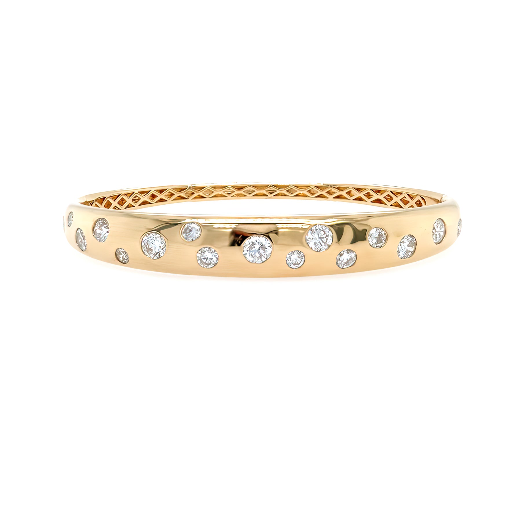 14K Gold bracelet with scattered diamond stones on a white background