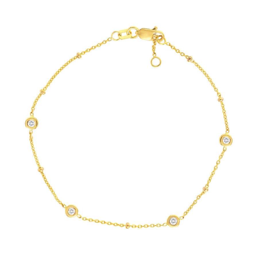14K Yellow Gold Bracelet wtih Diamond Bezels and Beads