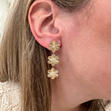 Gold and Diamond Drop Flower Earrings
