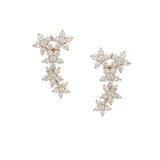 14K Gold and Diamond Flower Climber Earrings 