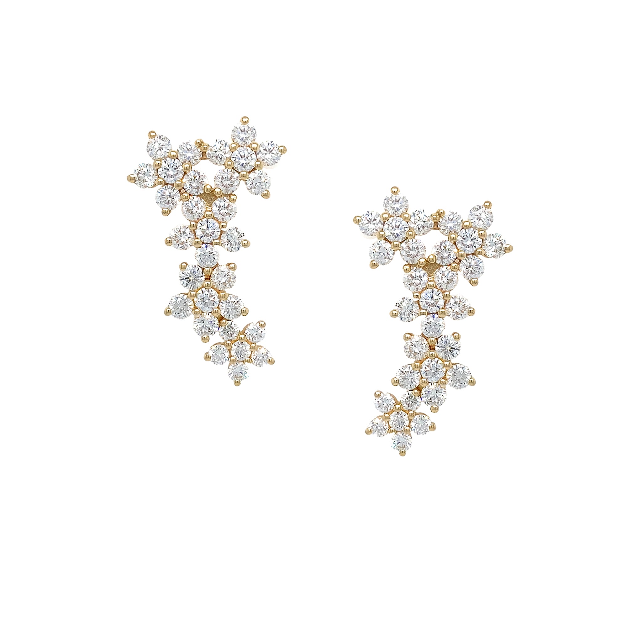 14K Gold and Diamond Flower Climber Earrings 