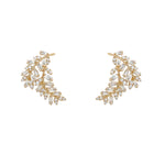 14K Gold and diamond leaf-shaped earrings on a white background