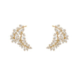 14K Gold and diamond leaf-shaped earrings on a white background