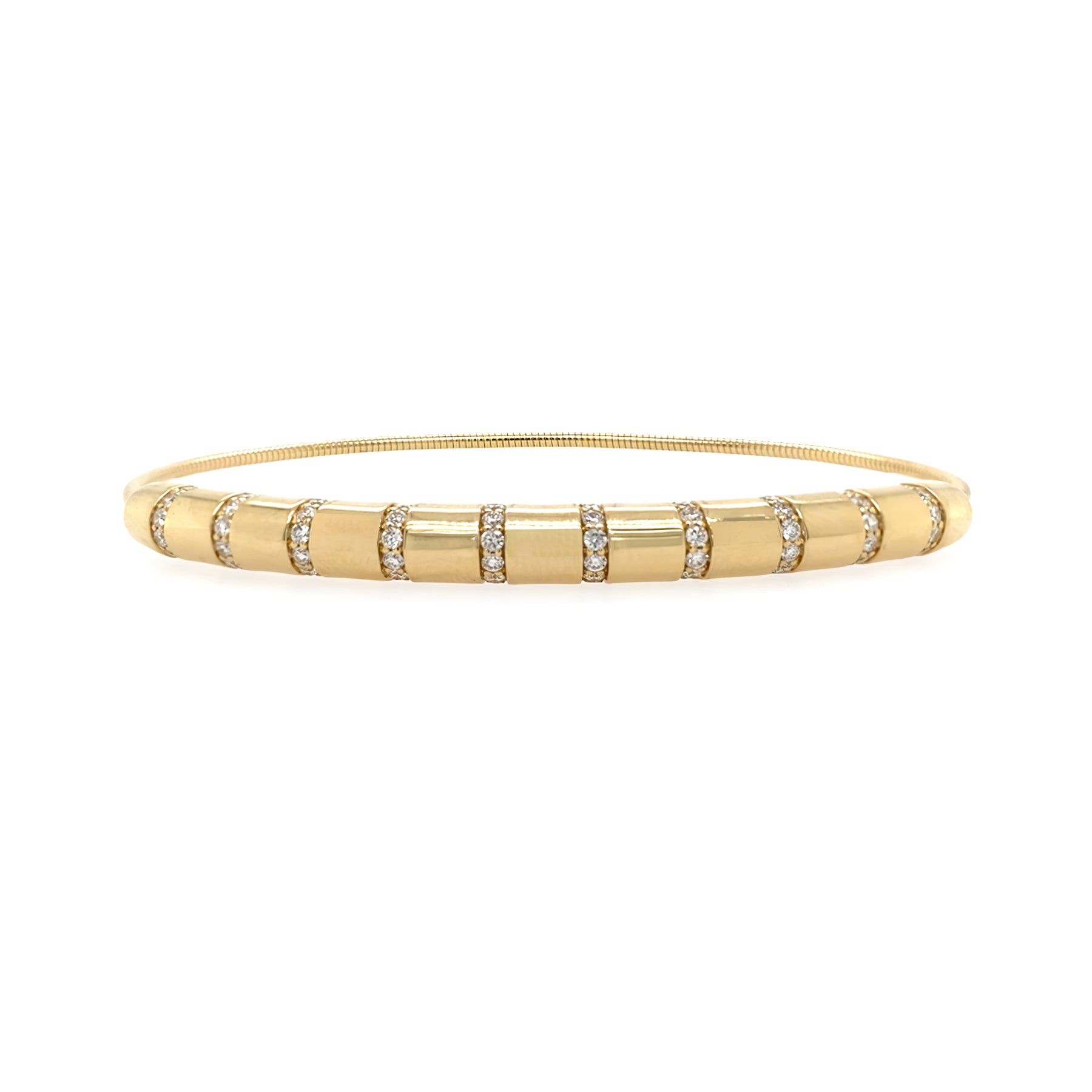 14K Gold bangle with embedded diamonds on a white background