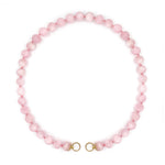 Pink Kunzite beaded necklace with gold clasp on a white background