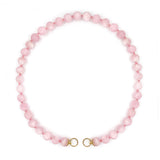 Pink Kunzite beaded necklace with gold clasp on a white background