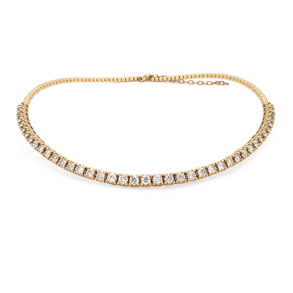 14K yellow gold prong set diamond choker necklace