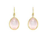 14K gold rosequartz teardrop earrings on a white background