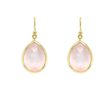 14K gold rosequartz teardrop earrings on a white background