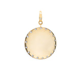 A 14K yellow gold disc pendant with scattered diamonds along the perimeter.