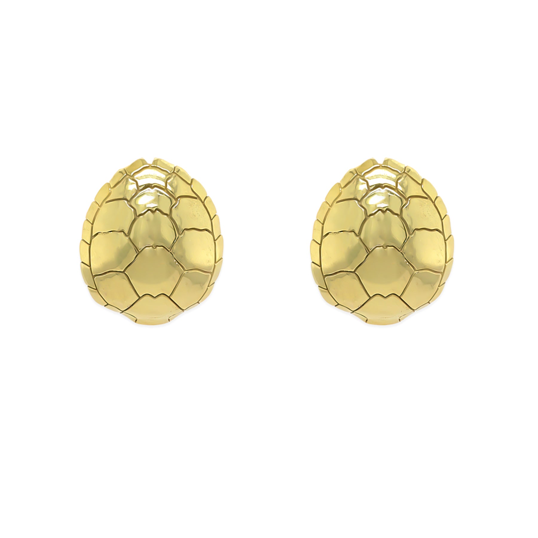 A pair of 14K yellow gold tortoise shell earrings.