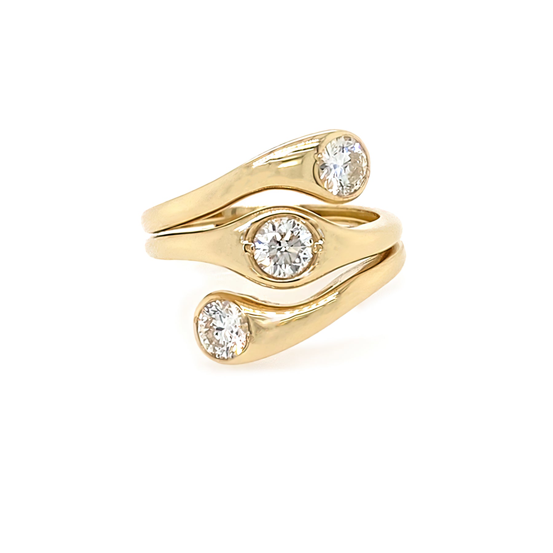 14K gold triple diagonal diamond ring