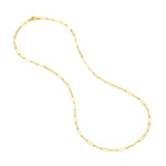 A 14K yellow gold necklace with elongated rectangular links, displayed in a loose loop on a solid white background.