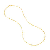A 14K yellow gold necklace with elongated rectangular links, displayed in a loose loop on a solid white background.