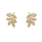 14k yg diamond pave leaf earrings