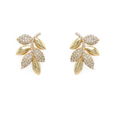 14k yg diamond pave leaf earrings