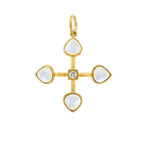 14K yellow gold moonstone diamond cross pendant with single diamond