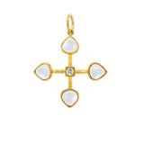 14K yellow gold moonstone diamond cross pendant with single diamond