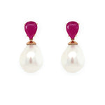 14K Rose Gold Ruby and Pearl Earrings