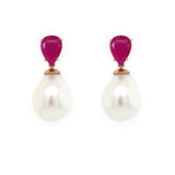 14K Rose Gold Ruby and Pearl Earrings