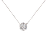 Diamond necklace with Cluster diamond pendant on a white background