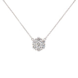 Diamond necklace with Cluster diamond pendant on a white background